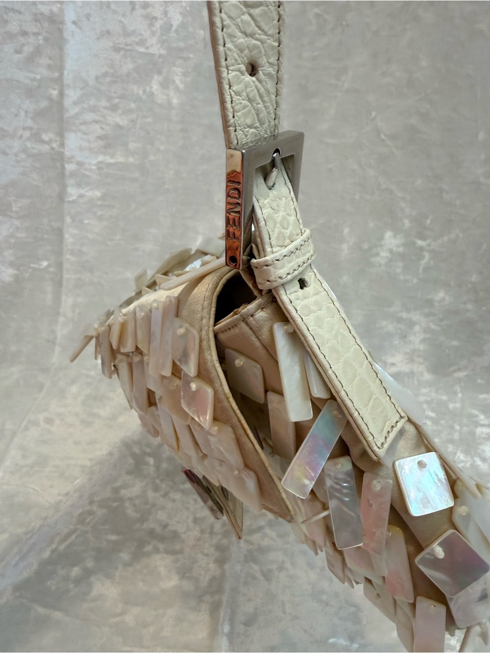 Fendi Baguette Mother-of-Pearl Vintage Glitter Shoulder Bag - Picture 12 of 15